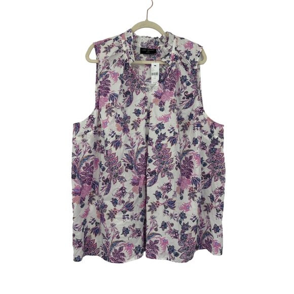 Lane Bryant Cotton Paisley Sleeveless Ruffle V-Neck Top Purple 26/28 NEW - Picture 1 of 5